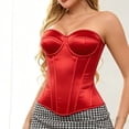 thumbnail image 6 of Tie Back Corset Tops for Women Smooth Slim Fit Tie Back Boned Waist Cincher Solid Color Overbust Shapewear Tops Red S, 6 of 9