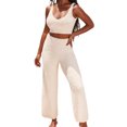 thumbnail image 1 of ZAXARRA Ensemble de Pyjama 2 Pcs pour Femmes, Débardeur Tricoté Duveteux Sans Manches à Col en V et Pantalon, Tenue d'Intérieur, 1 of 9