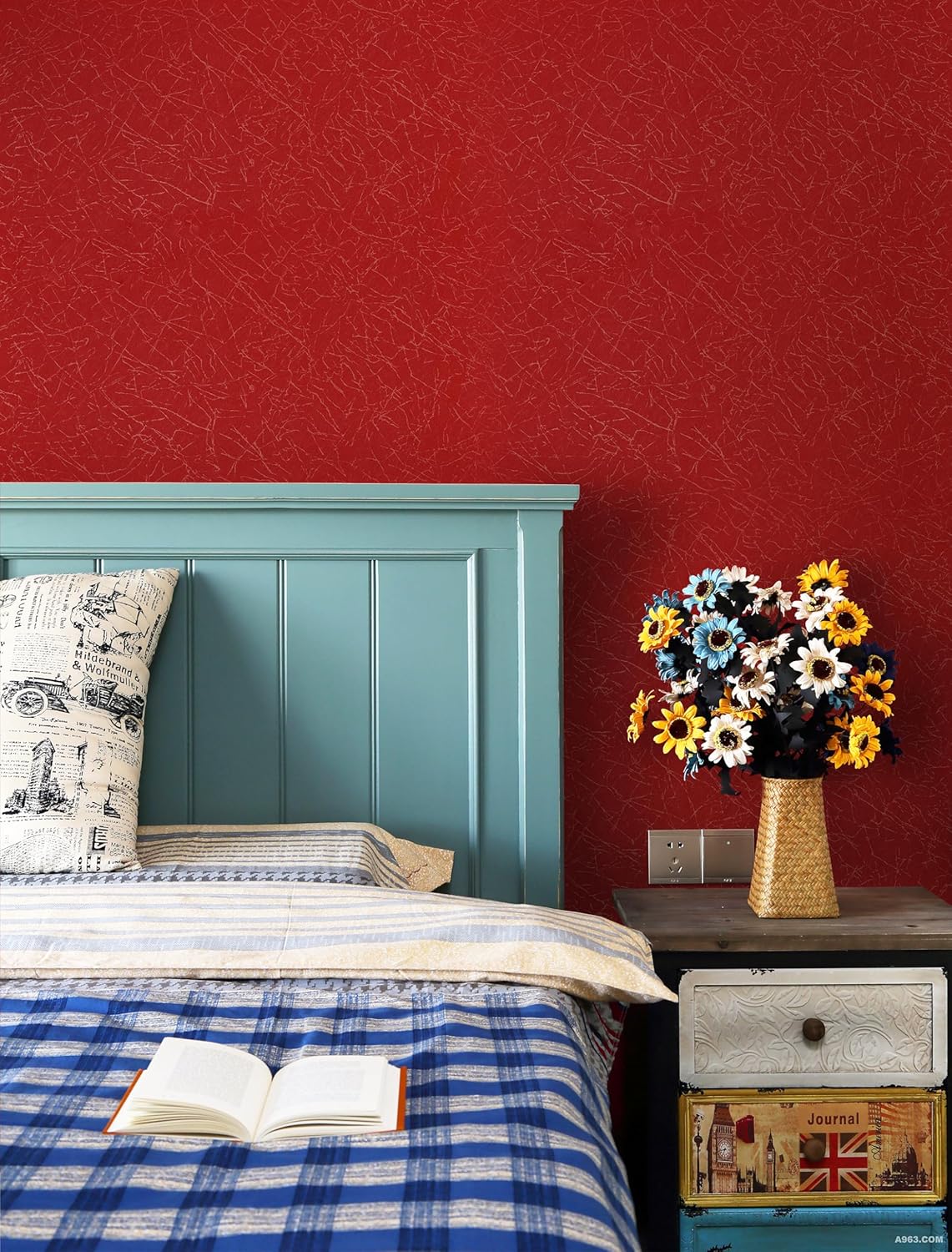 393"x 17.3" Red Silk Wallpaper Textured Contact Paper Removable Wallpaper Peel and Stick for Walls Solid Color Decorative Self Adhesive Wall Paper Vinyl Rolls