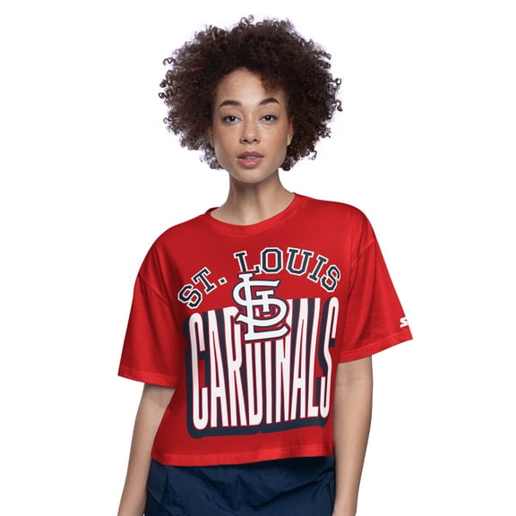 Women's Starter Red St. Louis Cardinals Play the Ball Boxy Cropped T-Shirt