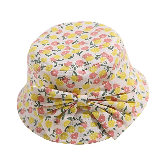 Fishing Hat Bows Neck Protection Cotton Soft Flower Printed Kids Sun Hat for Beach