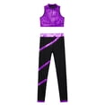 thumbnail image 3 of Alvivi Kids Girls Sport Outfits Gymnastics Dance Metallic Crop Tank Top with Leggings 2pcs Set Purple 6, 3 of 5