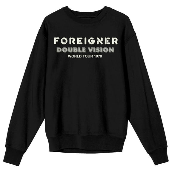 Foreigner Double Vision 1978 World Tour Adult Black Crew Neck Sweatshirt-Medium