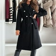 thumbnail image 4 of Olyvenn Women Wool Blend Pea Coat Stylish Notched Collar Double Breasted Outerwear Jacket Belted Office Work Coats Elegant Dress Coat Black S, 4 of 9