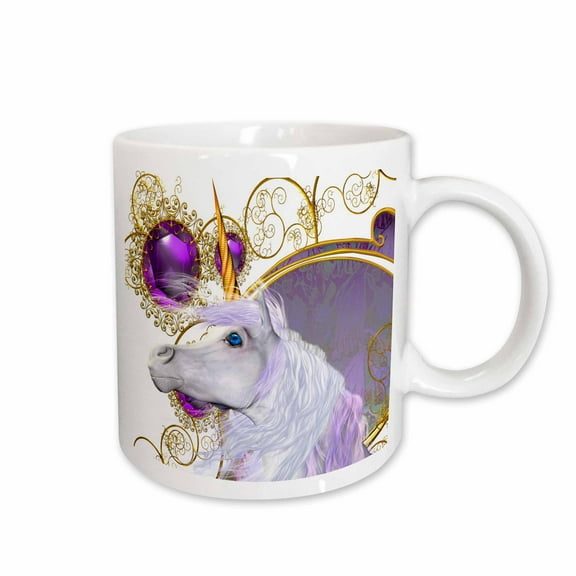 3drose, If You like Unicorns Our Beautiful White Unicorn with Gem Background Will Brighten Your Day, 11oz Mug