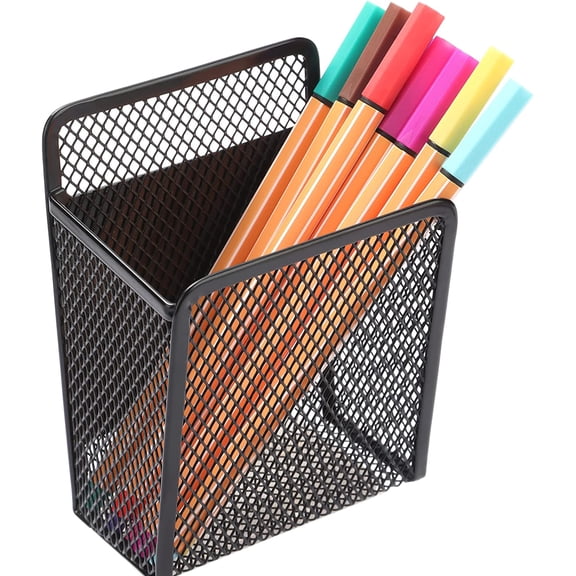 Magnetic Pencil Holder - Extra Strong Magnets Mesh Marker Holder Perfect for Whiteboard, Refrigerator and Locker Accessories (1 Baskets, Black)