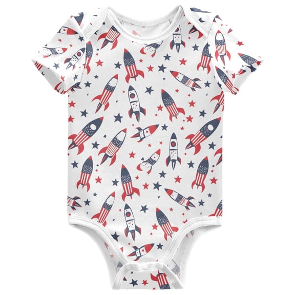 joogoo Rocket American Flag Pattern Baby Bodysuits Short Sleeve Cotton Onesies Clothes 6Months