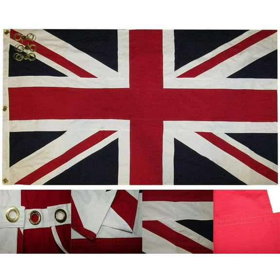 3x5 Embroidered United Kingdom Cotton Flag with 3 Clips.
