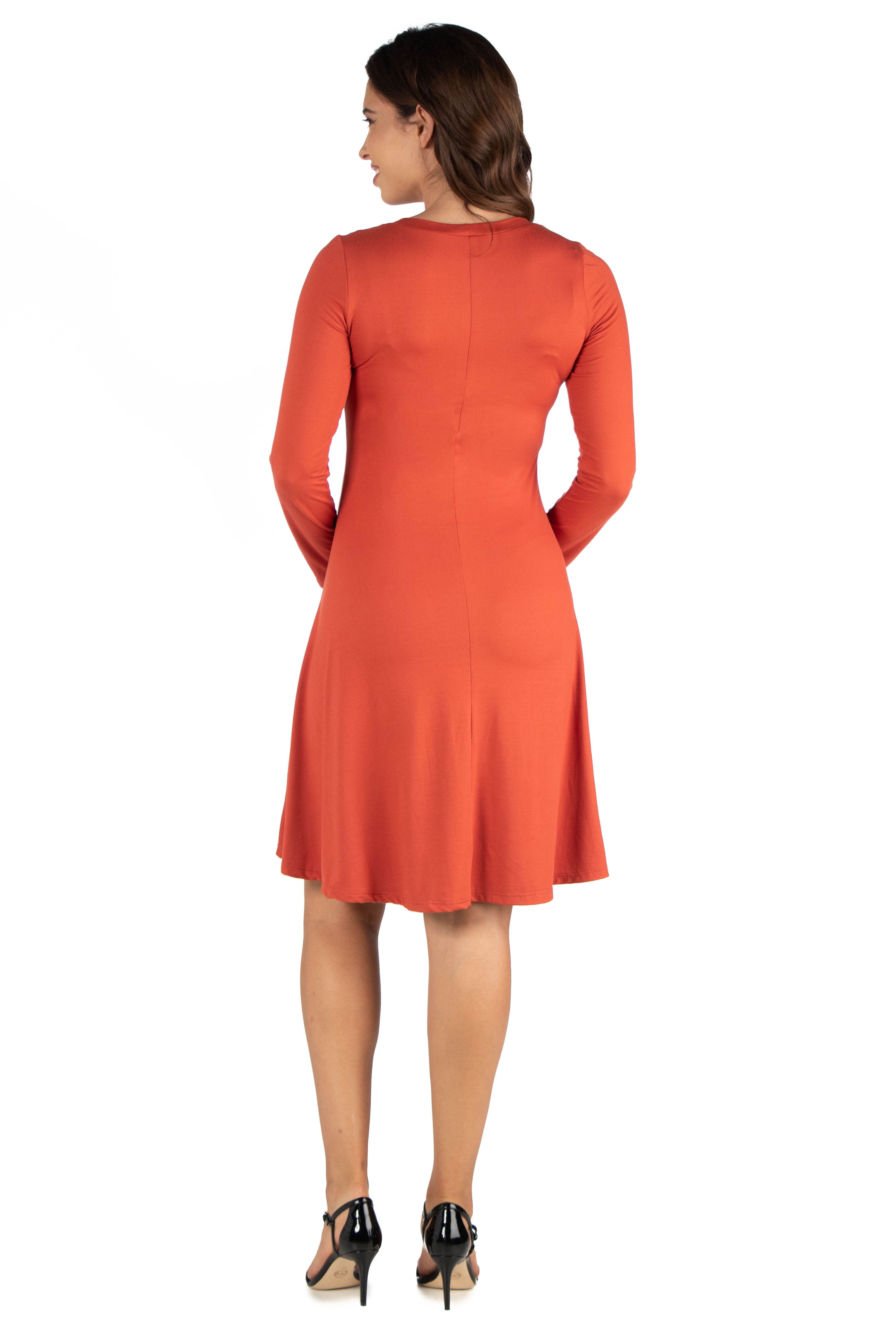 24seven Comfort Apparel Long Sleeve Flared Maternity Mini Dress