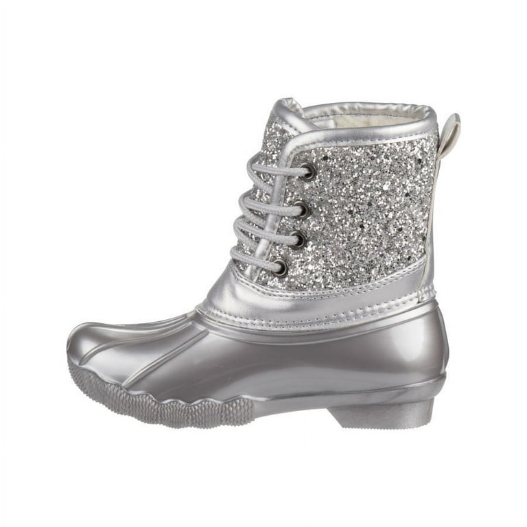 Josmo Girls Water Resistant Rain Boot Duck Boots - Silver/pink, 4 : Target