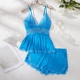 thumbnail image 4 of JSGEK Sexy Lingerie Set for Women Spaghetti Strap Ruffle Hem Peplum Top and Matching Shorts Two Piece Intimate Nightwear Blue M, 4 of 5