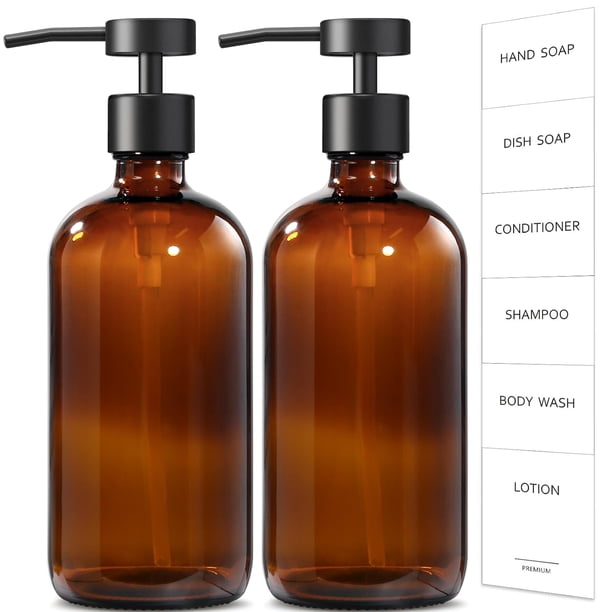 Dispensador de jabón GMISUN con bomba de acero inoxidable de vidrio ámbar de 500 ml
