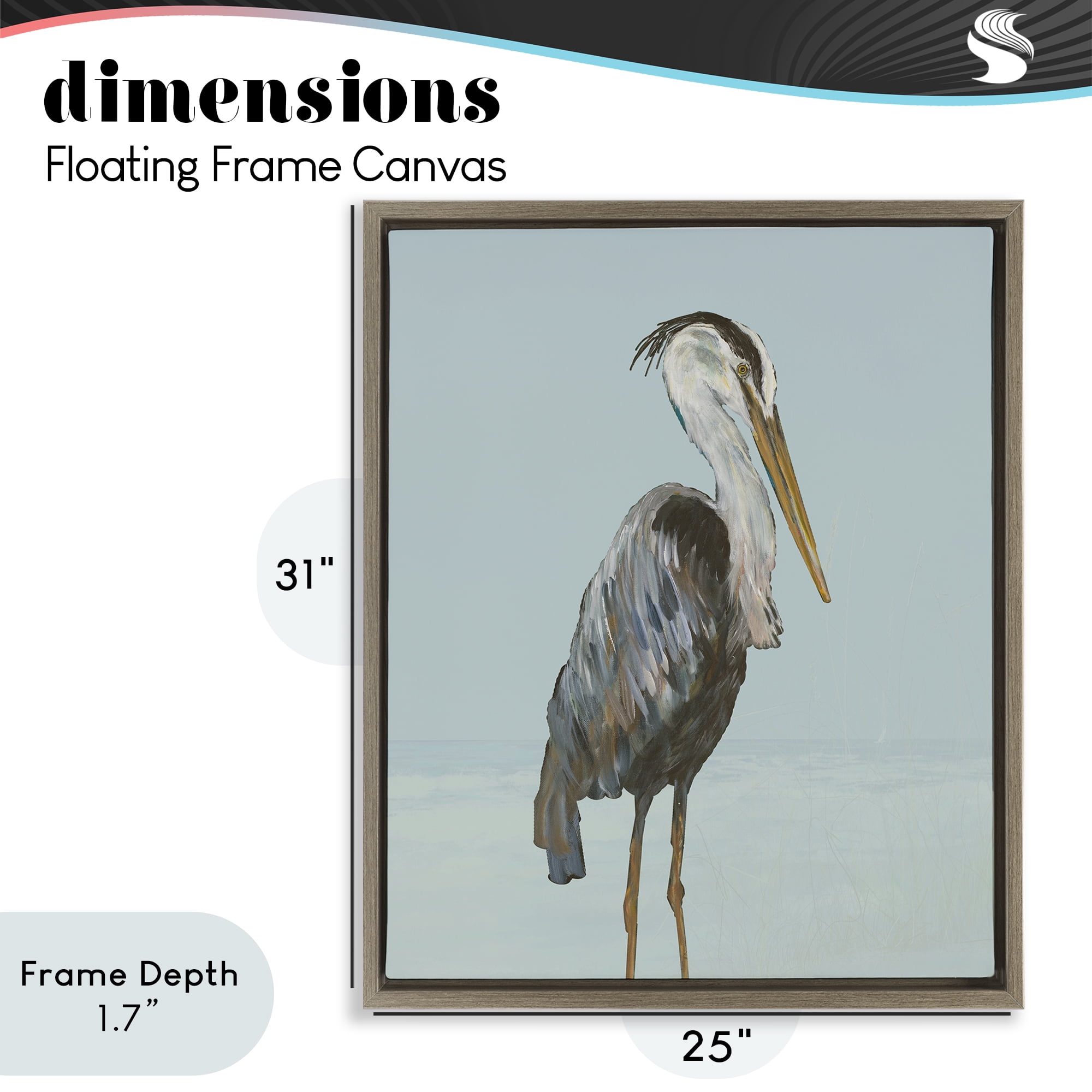 Stupell Industries Coastal Pelican Muted Blue Brown Framed Floater Canvas Wall Art, design by Julie DeRice