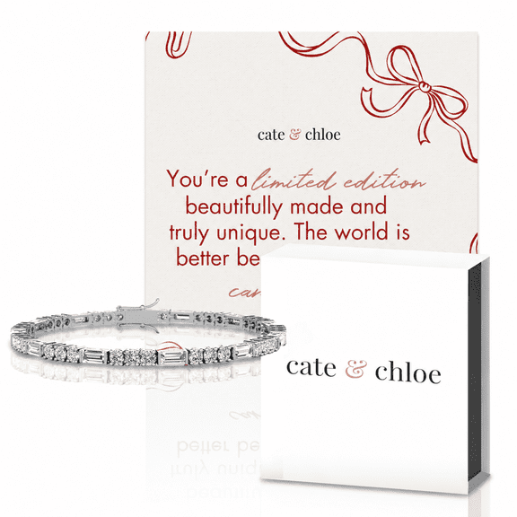 Cate & Chloe Adrianna 18k White Gold Plated Tennis Bracelet & Limited Edition Ribbon Card