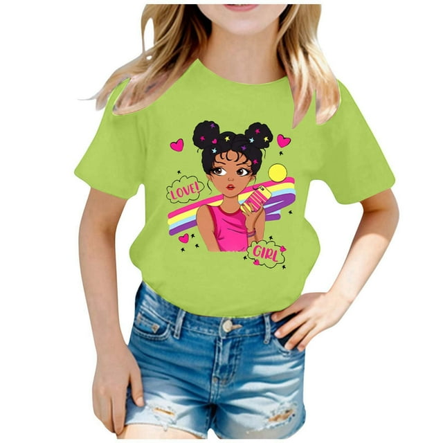TZEWGL T-Shirts pour Tout-Petits Imprimé Col Rond Manches Courtes Blouse d'Été Ample Taille 8-10T