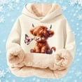 thumbnail image 2 of MAIHAN-Highland Cow Christmas Sweatshirts-Cozy Fleece Hooded Pullover with Cow Print Design,Soft Warm Winter Kids Top,Cute Highland Cow Hoodie & Sweater for Holiday Season(A-Beige,3-4Years), 2 of 6