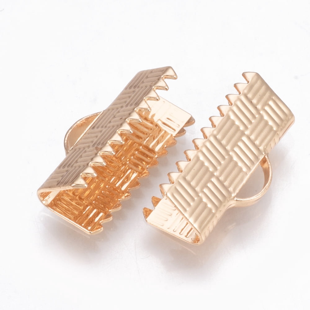 1000 pc Brass Ribbon Crimp Ends Cadmium Free & Nickel Free & Lead Free Rectangle Golden 8x16mm Hole: 1x5mm