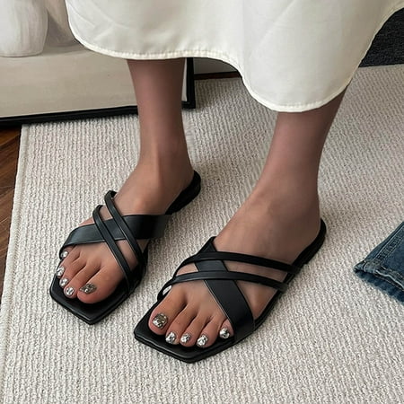 

Summer Savings Clearance 2023! TAGOLD Womens Slippers Wide Sandals for Women Women s Flat Shoes Ladies Beach Sandals Summer Non-Slip Causal Slippers
