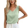 thumbnail image 2 of Gamivast V Neck Silk Shirts for Women Sleeveless Satin Tank Tops Casual Flowy Basic Camis Elegant Business Work Blouses Lightweight Summer Layering Undershirts Army Green M, 2 of 8