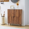 thumbnail image 3 of LEFHDA Modern Fluted Shoe Cabinet, 31.5" Slim Shoe Storage Cabinet with 2 Flip-Down Drawers, Narrow Freestanding Shoe Rack Organizer for Entryway, Hallway, Walnut, 3 of 10