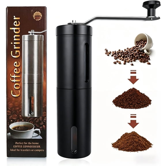 Manual Coffee Grinder, Portable Hand Coffee Grinder with Adjustable Setting, Conical Ceramic Burr Grinder Stainless Steel Coffee Mill for Drip Coffee, Espresso, Press Used in Home and Travel