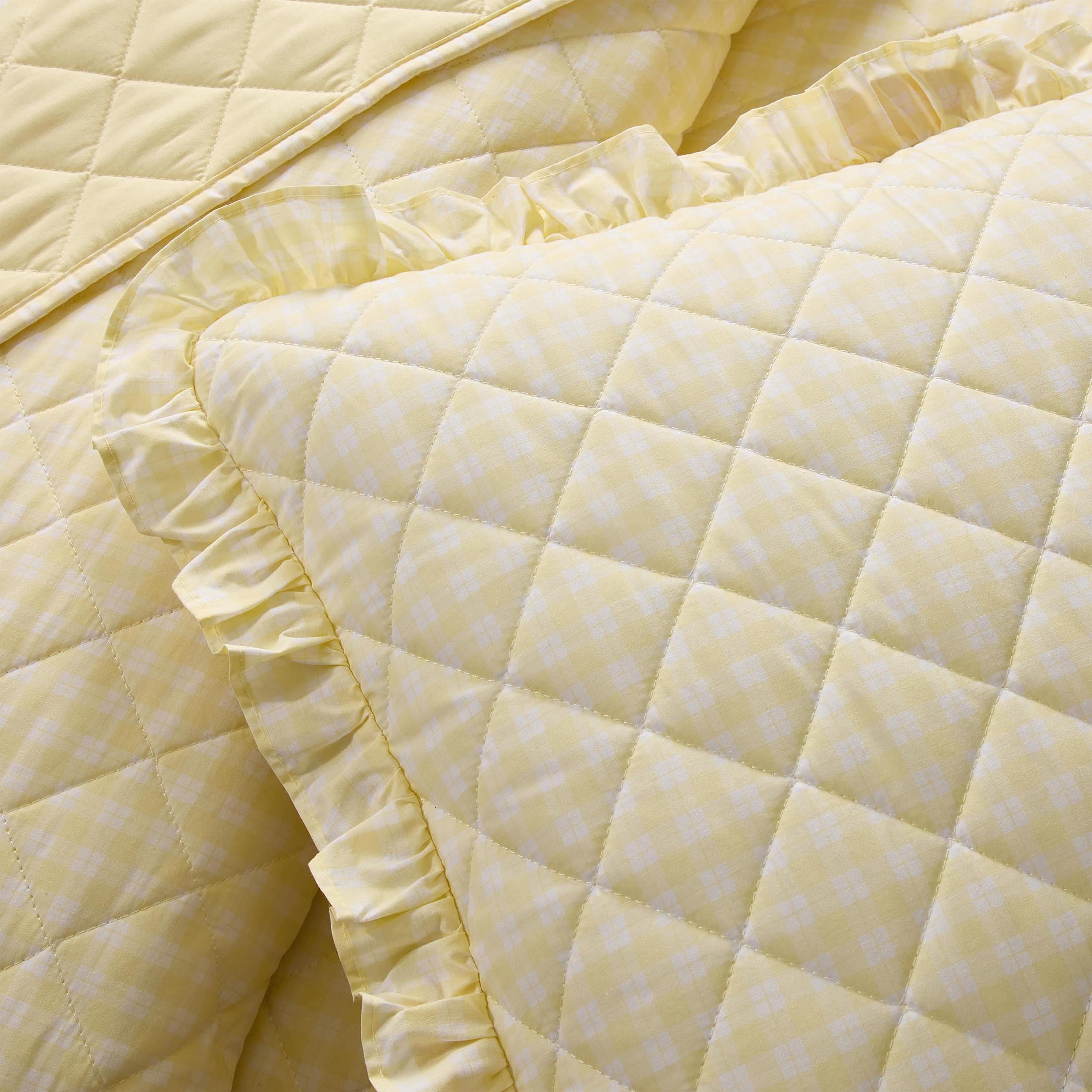 My Texas House Gingham Ruffle 3-Piece Yellow Adult Quilt Set, King