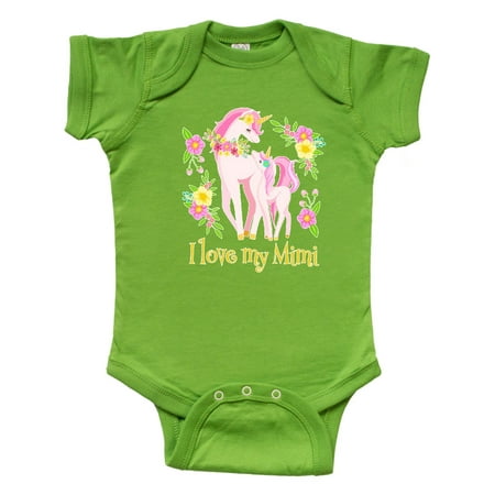 

Inktastic I Love My Mimi Unicorn with Pink and Yellow Flowers Gift Baby Boy or Baby Girl Bodysuit
