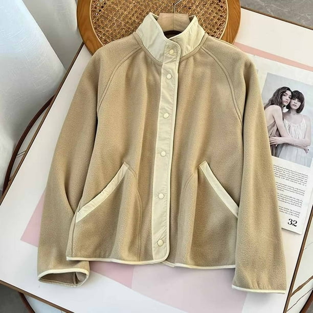 Chaquetas y abrigos casuales sin capucha de manga larga para mujer, chaqueta de forro polar holgada informal con retazos de terciopelo, abrigo para mujer