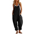 thumbnail image 3 of Plus Size Women's Cotton Loose Fit Suspender Jumpsuit with Pockets, Mid Elastic Waist Solid Color, Casual Sleeveless Jumpsuit, Summer Beach Outdoor Work Vacation, Womens Jumpsuit, 3 of 8