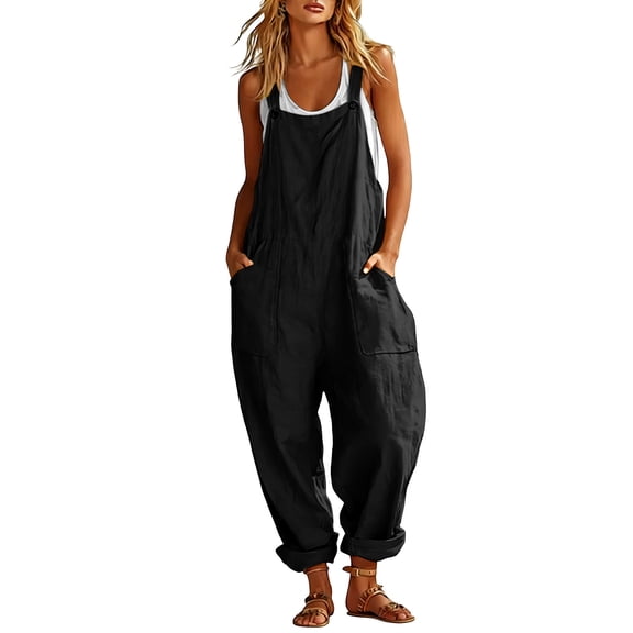 Edvintorg Summer Jumpsuits for Women Sleeveless Casual Loose Tank Cargo Rompers Streetwear Baggy Jumpers with Pockets