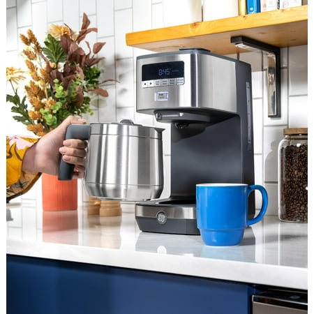 GE - 10 Cup Programmable Coffee Maker with Single Serve and Thermal Carafe - Stainless Steel