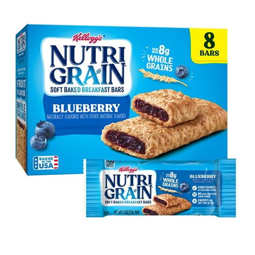 Nutri-Grain Soft Baked Breakfast Bars, Kids Snacks, Whole Grain, Blueberry, 10.4Oz Box (8 Bars) - Pack of 2