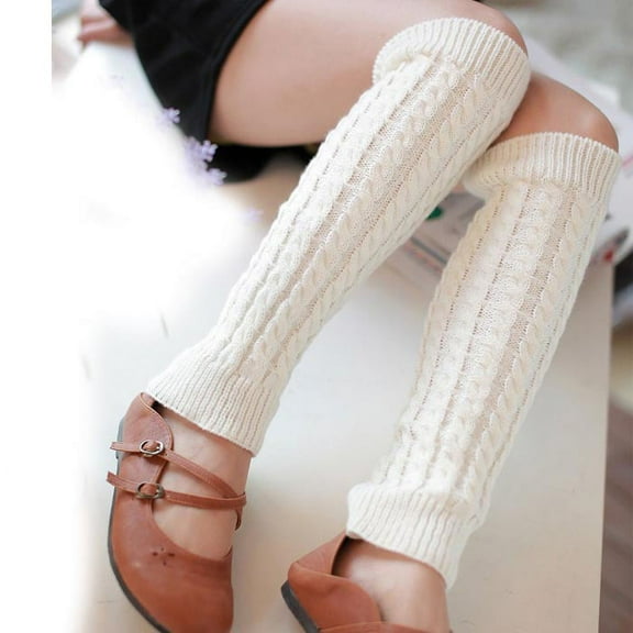 Womens Winter Knitted Crochet Leg Warmers Long Socks In White