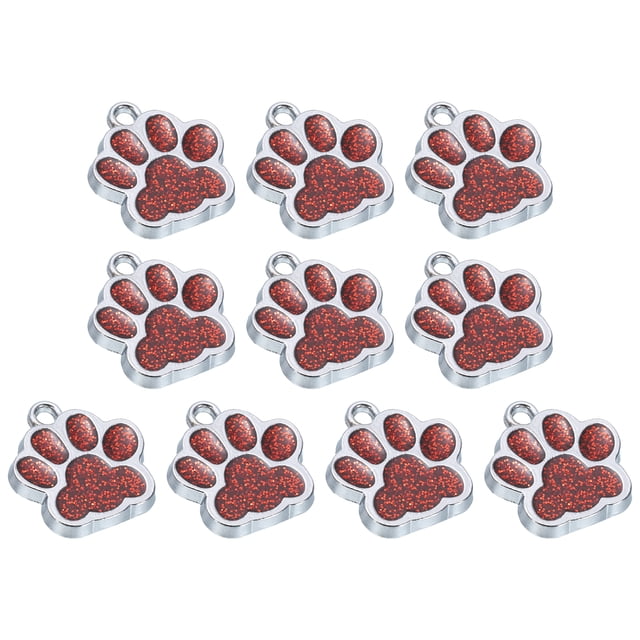 Unique Bargains Charme Empreinte de Patte de Chat Chien, 10 Pcs Pendentifs de Perles, Rouge Vif
