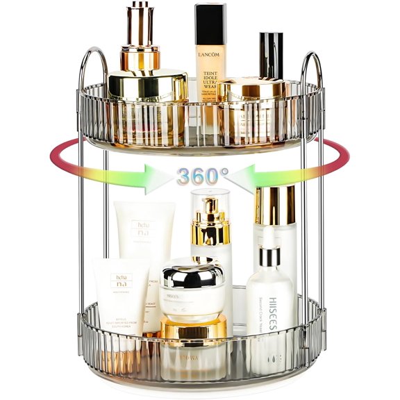 360 Rotating Makeup Organizer, 2 Tier Lazy Susan Bathroom Counter Organizer, Skincare Organizers, Spinning Perfume Organizer & Vanity Organizer Countertop (Classic Grey, 2 Tier)