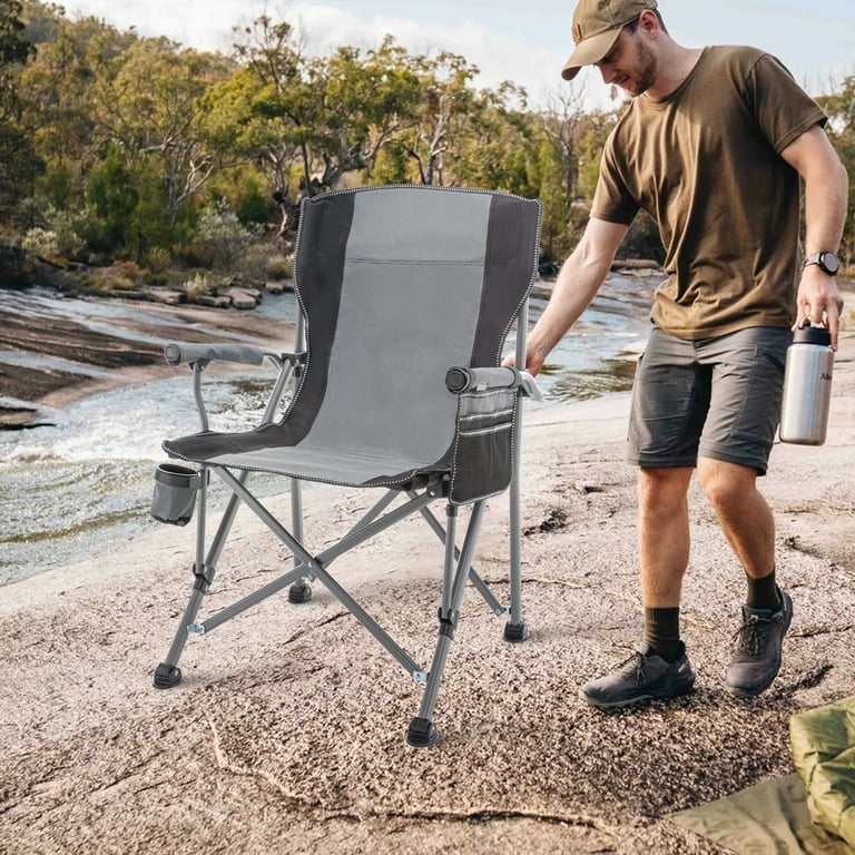Andeworld Floding Camping Chair Oversized Heavy Duty Outdoor Patio Chair with Cup Holder and Storage Bag for Fishing Camping Grey