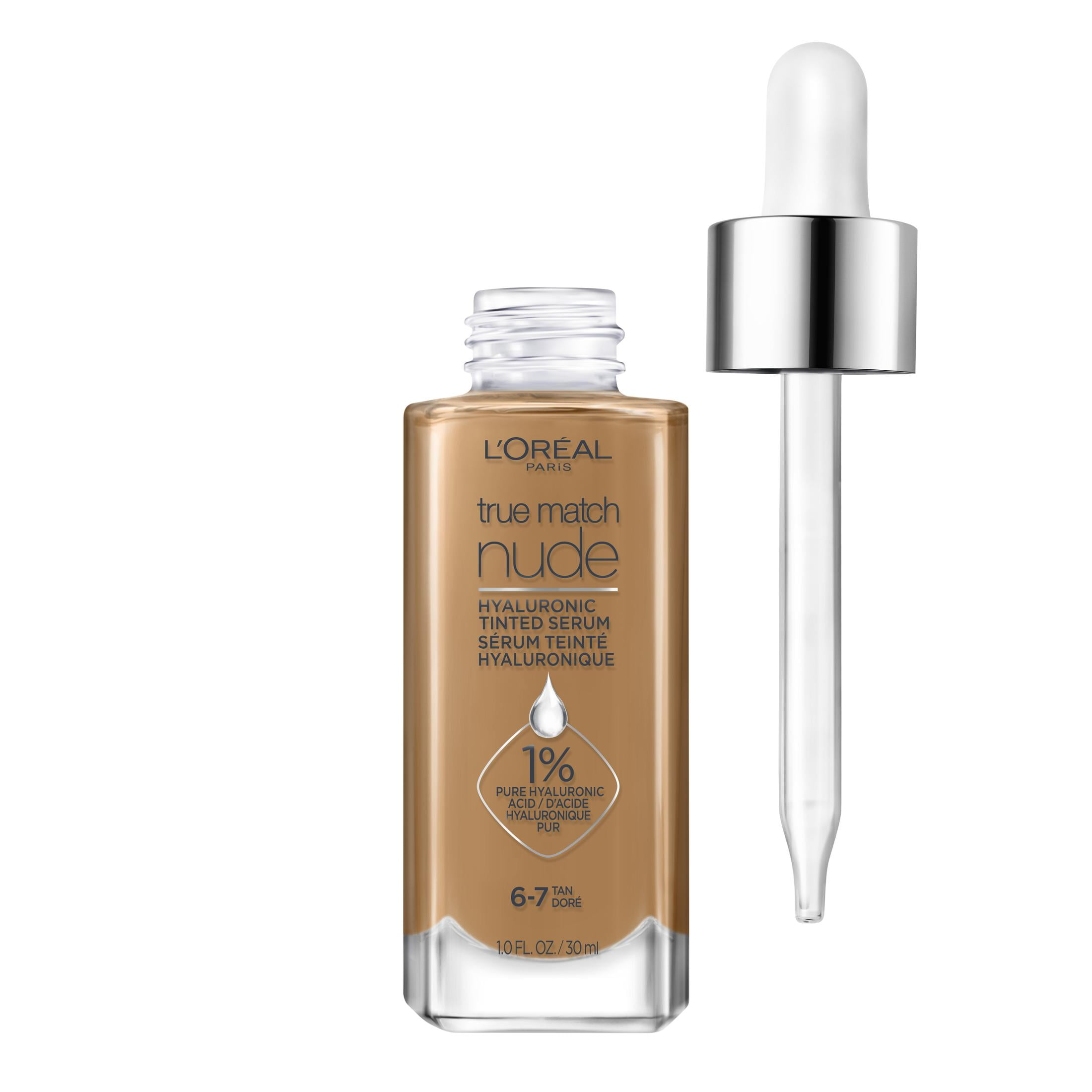 (2 pack) L'Oreal Paris True Match Hyaluronic Tinted Serum Foundation Makeup, 6-7 Tan, 1 fl oz