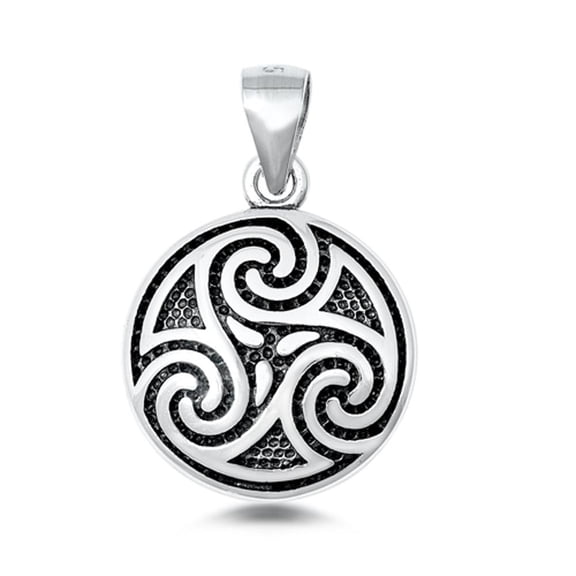 Sterling Silver Trinity Swirl Pendant Triquetra Spiral Oxidized Detail Charm 925 Jewelry Female