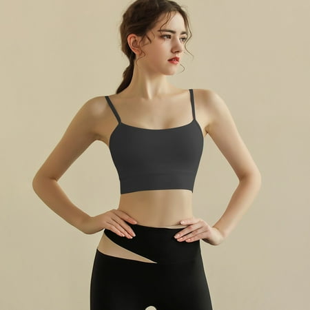 XDDLITP Sport Bras Woman Spaghetti Thin Strap Y-Back Bras Square Neck Medium Support Tank Top Bra Running Workout Seamless Crop Cami With Fixed Cup Black L
