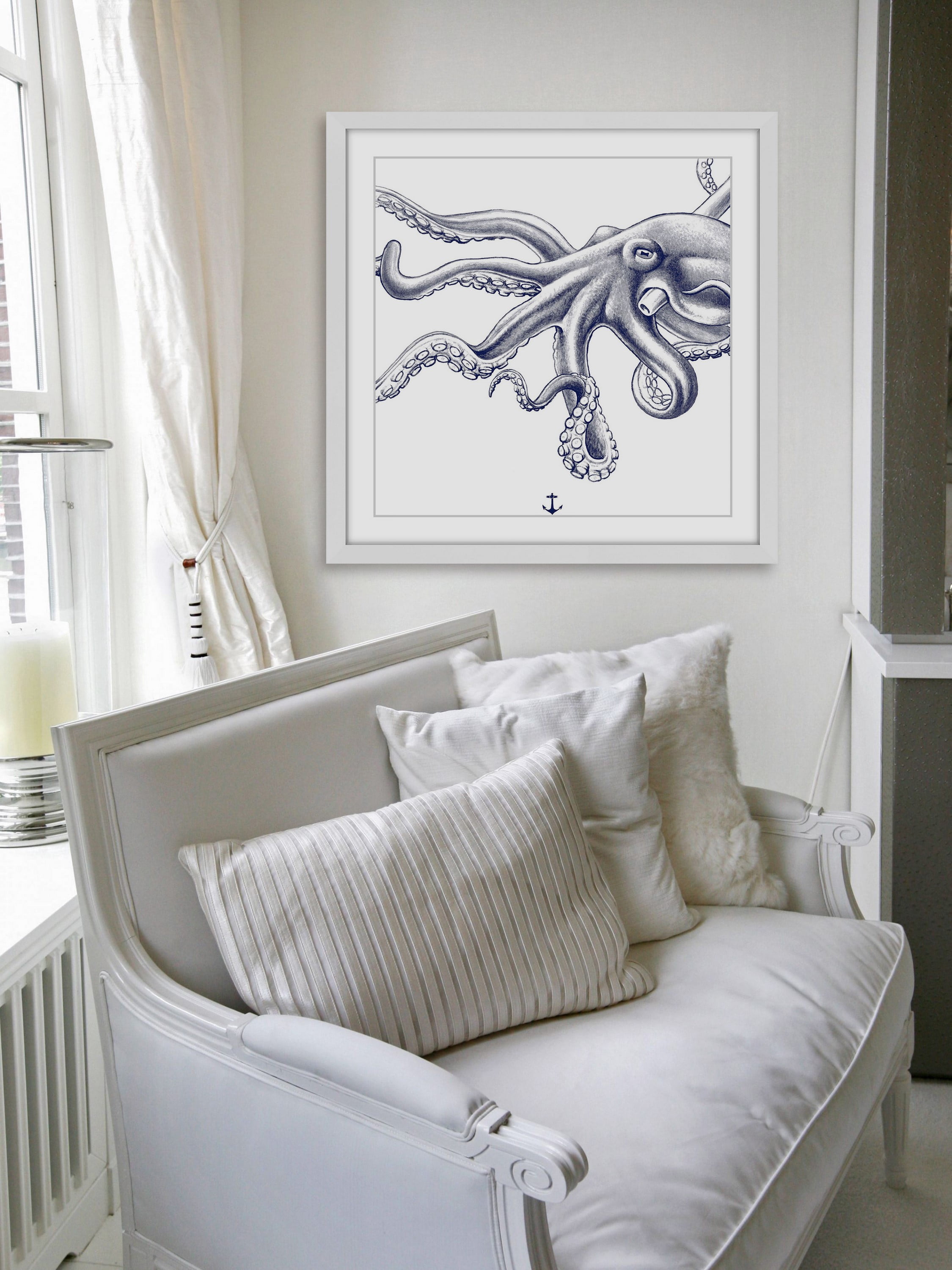 "Blue Octopus" Framed Painting Print