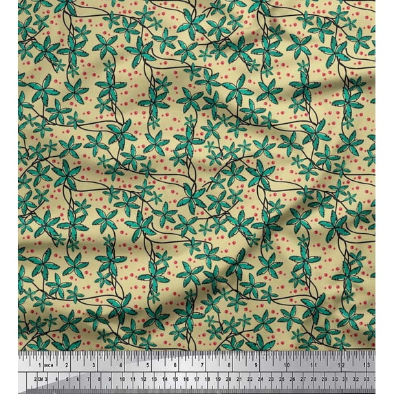 Soimoi Velvet Fabric Dot & Floral Artistic Printed Craft Fabric by The Yard 58 Inch Wide