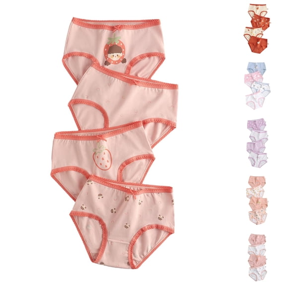 SROBPTY Kids Girls Briefs Underwear Print Breathable Panties for 2-13 Years 4 Pack