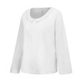 thumbnail image 4 of IROINNID On Sale Long Sleeve Pullover Shirt for Women Cotton Shirts for Women Comfortable Solid Color Tops d Loose Cotton And Linen Loose Shirt Blouse Round Neck Tops,White, 4 of 7