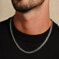 thumbnail image 3 of HZMAN Stainless Steel 7mm Cuban Chain Necklace for Men, 16-30 Inch, Silver, 3 of 8