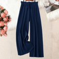 thumbnail image 5 of FUNUONY Women's Wide Leg Pants Flowy Pants for Women Casual Palazzo Trousers Loose Fit High Waisted Drawstring with Pocket Solid Color Black Ear Trimmed Wide Leg Pants Straight Leg Pants Navy L, 5 of 6