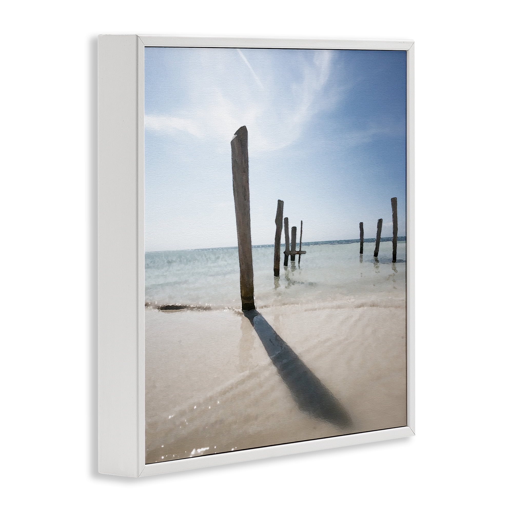 Stupell Industries Eight Beach Posts Coastal Photography White Framed Art Print Wall Art, 12 x 12