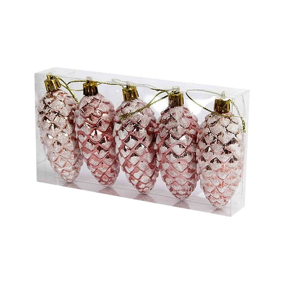 Harlier 5 Pcs Christmas Pine Cone Ornaments, 3.15 Inch Painted Plastic Pine Cones Christmas Tree Ornaments Hanging Pinecone Baubles for DIY Crafts Home Xmas Tree Gift (Pink)