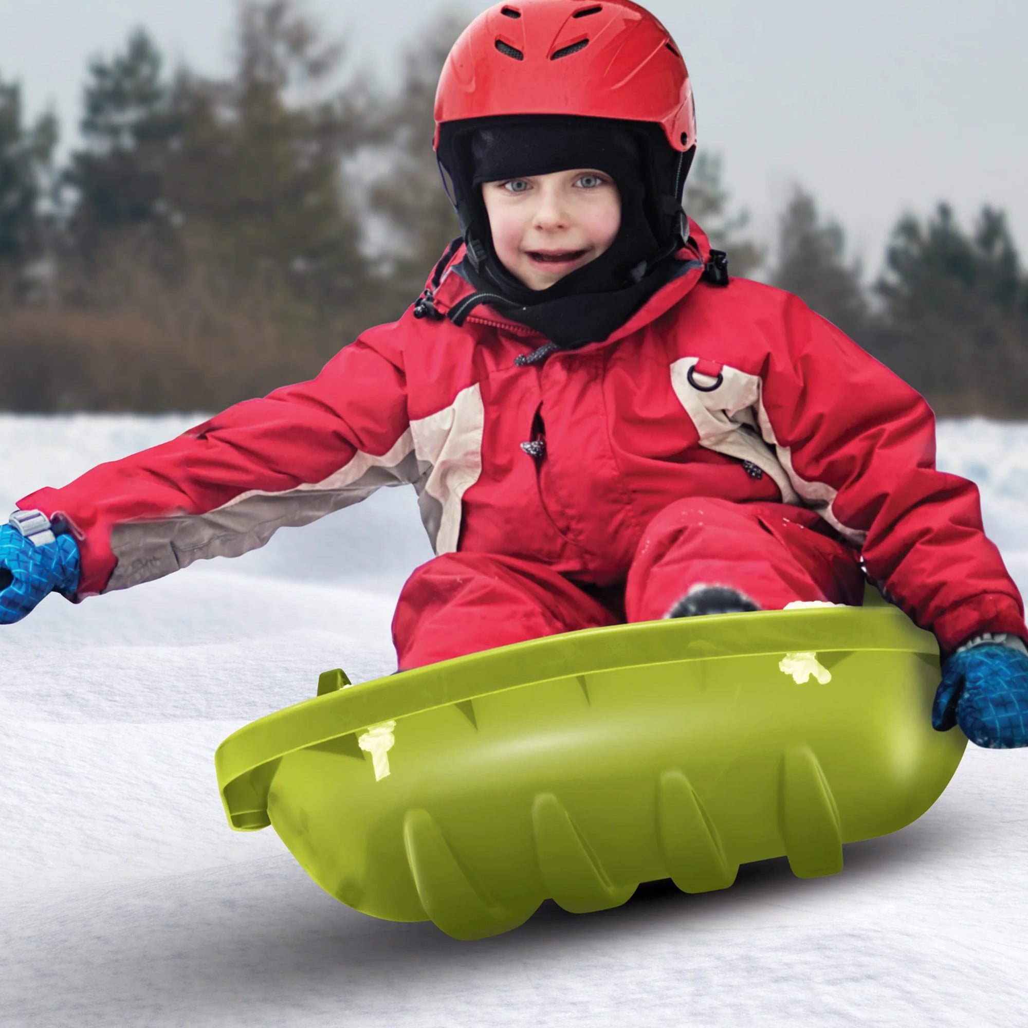 Snow Joe Plastic Snow Sled 34” Toboggan Board with Handles and Rope, Green, SJ-SLD34-GRN