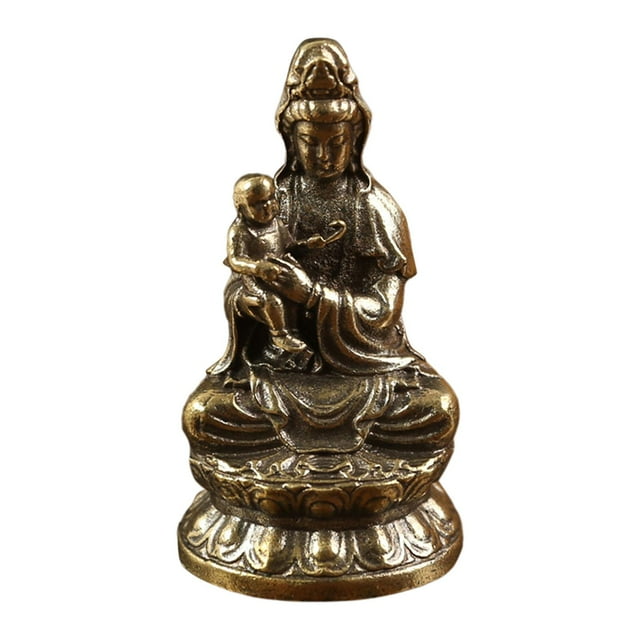 Estatua budista de Avalokitesvara sosteniendo a un niño meditando decoración figura de latón de la de , estatua de Guanyin para