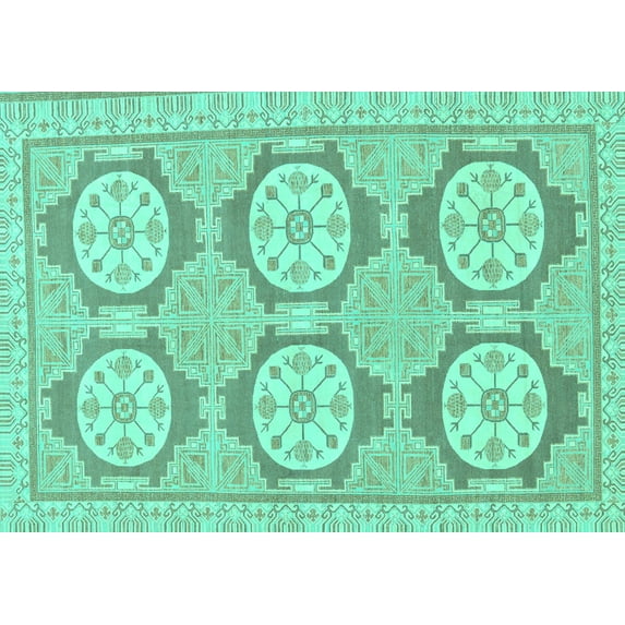 Ahgly Company Machine Washable Indoor Rectangle Oriental Turquoise Blue Modern Area Rugs, 5' x 8'